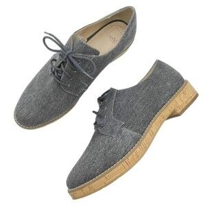 14th & Union Gray Linen Canvas Cork Oxford Lace-Up Loafer Shoe Women's Size 8.5